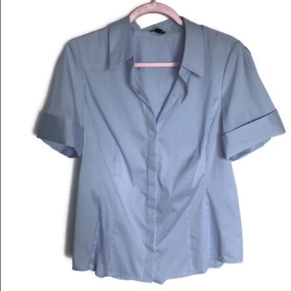 Ann Taylor Striped Short Sleeve Button Down Shirt
